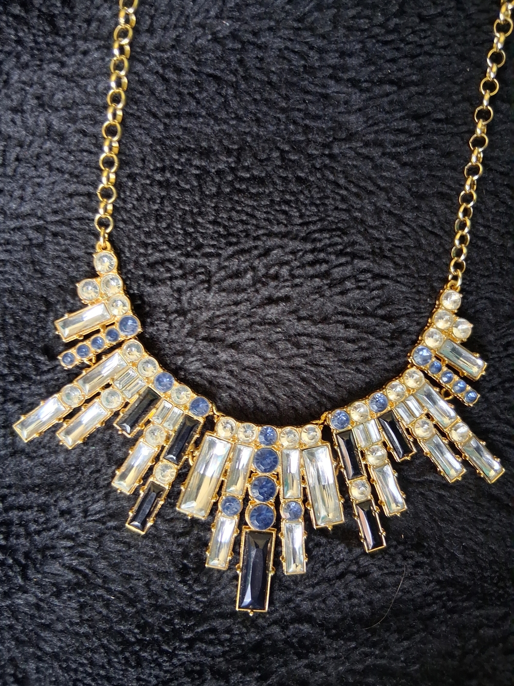 Gold-Tone Blue and Clear Statement Necklace - Women's Jewelry